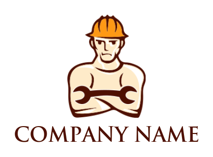 Construction logo worker with wrench arms