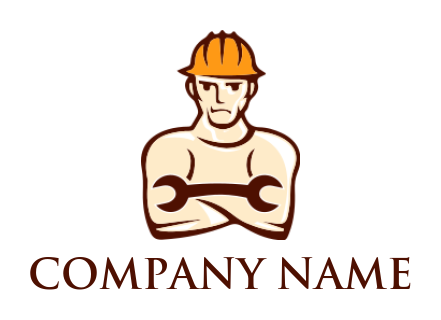 Construction logo worker with wrench arms