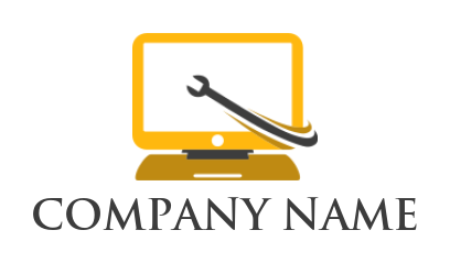 design an IT logo wrench merged with monitor 