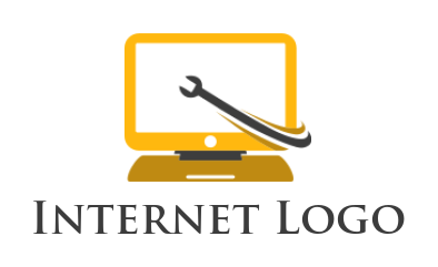 design an IT logo wrench merged with monitor 