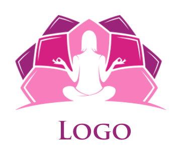 design a spirituality logo yoga woman sitting in lotus flower 