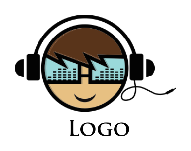 young boy wearing headphone with synthesizer glasses Logo