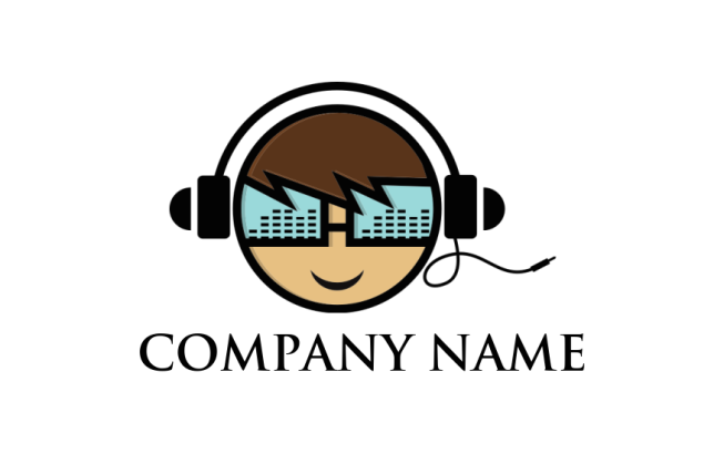 entertainment logo symbol young boy wearing headphone with synthesizer glasses 