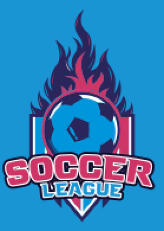 soccer ball on fire superimposed on shield 