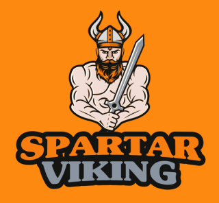 sports logo viking man with sword and helmet