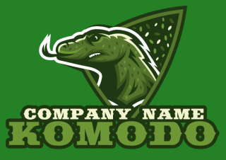 komodo dragon grinding teeth with small scales inside an abstract shape mascot