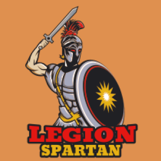 spartan mascot hold shield and sword