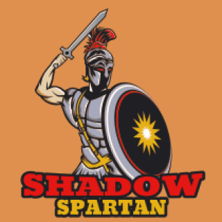 spartan mascot hold shield and sword