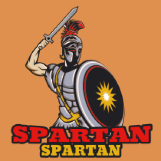 spartan mascot hold shield and sword