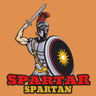 spartan mascot hold shield and sword