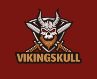 games logo skull with horns and swords mascot