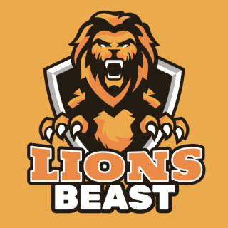 angry lion in center of shield mascot