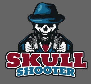 skull man ready to shoot with hat on his head logo creator