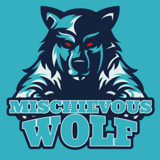 mascot wolf holding text
