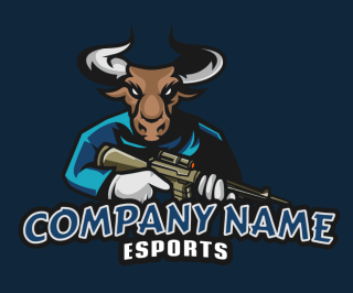 bull holding gun mascot logo icon