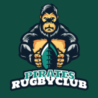 sports logo gorilla mascot holding rugby ball