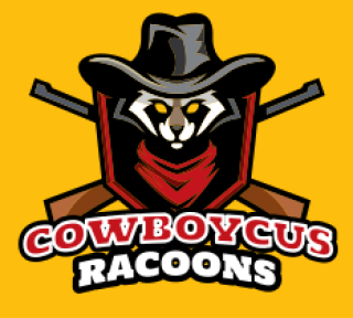racoon mascot with cowboy hat in shield