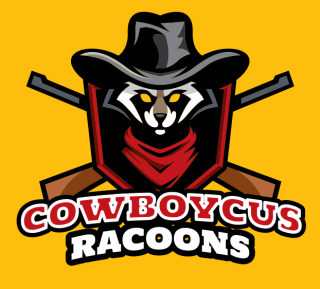 western racoon with shield and guns mascot