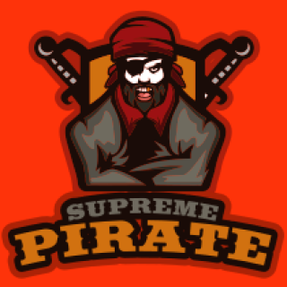 sports logo angry pirate with sword in shield