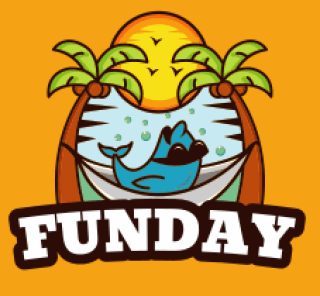 travel logo cheerful fish enjoying at beach