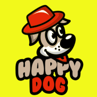 pet logo happy dog mascot wearing hat