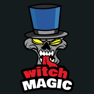 games logo skull with tongue out in magic hat