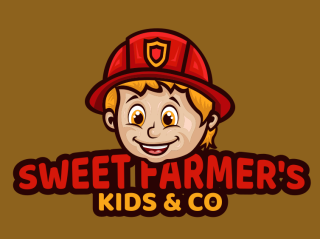 games logo happy kid in firefighter hat mascot