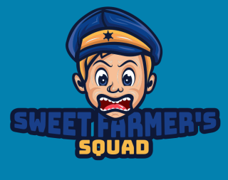 games logo angry kid in police hat mascot