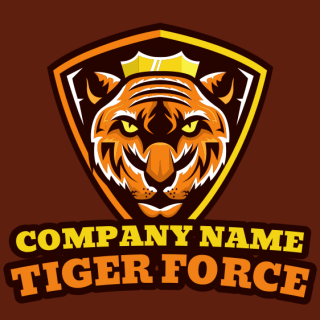 sports logo mascot tiger with crown in shield