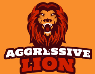 animal logo roaring lion with red mane