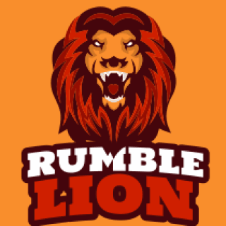 animal logo roaring lion with red mane