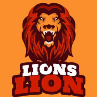 animal logo roaring lion with red mane