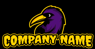 purple raven mascot with yellow beak   