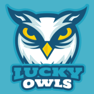 sports logo owl mascot with yellow eyes