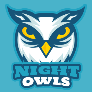 sports logo owl mascot with yellow eyes