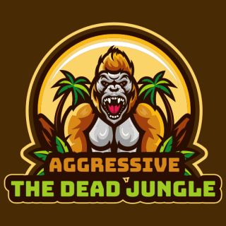 Aggressive gorilla mascot and jungle 