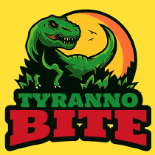 games logo Tyrex mascot against sunset