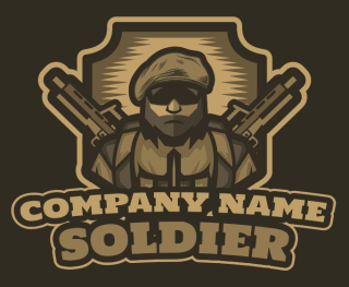  Combatant soldier mascot with guns in shield
