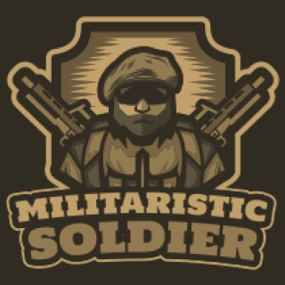 games logo soldier mascot with guns in shield