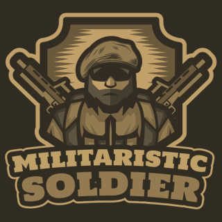  Combatant soldier mascot with guns in shield