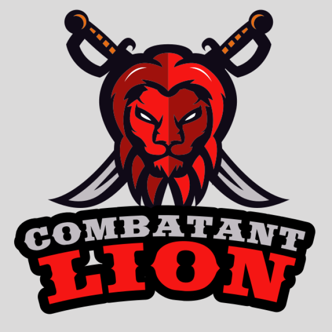 animal logo angry lion mascot with swords