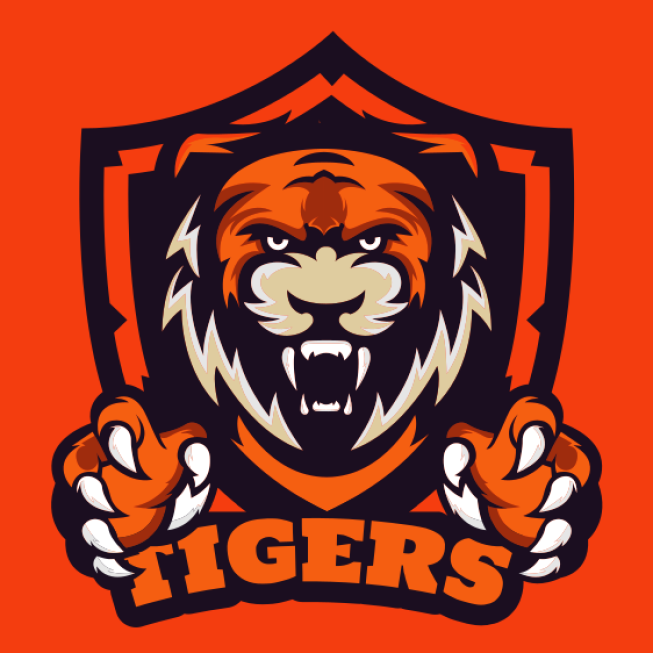 sports logo mascot angry tiger face in shield