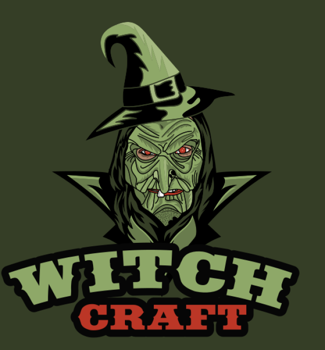 games logo black hat witch mascot