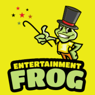 cheerful frog mascot logo hold magic stick