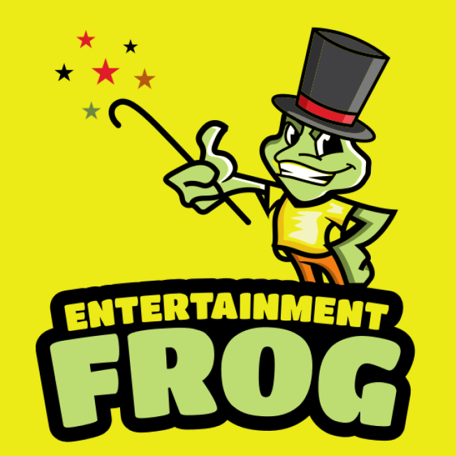 cheerful frog mascot logo hold magic stick