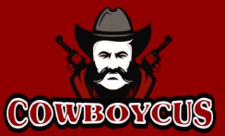 games logo cowboy mascot with scarf and guns