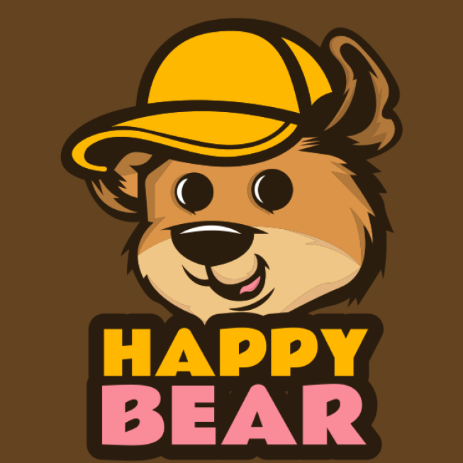 animal logo symbol bear face wearing cap 