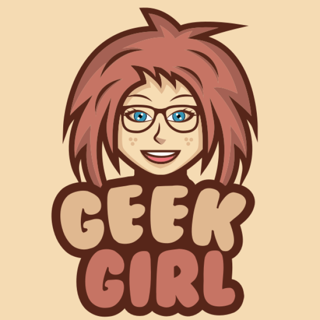 cute geek girl laughing mascot