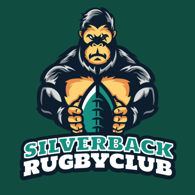 sports logo gorilla holding rugby ball mascot