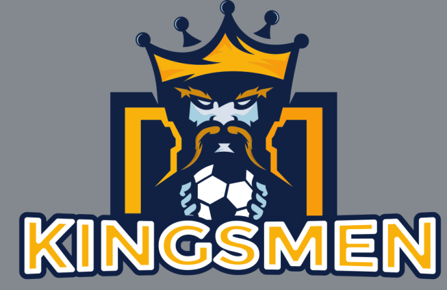 king mascot wearing crown holding soccer ball 